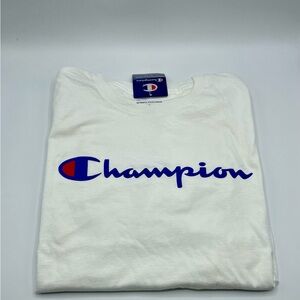 Champion Classic White Tee with Blue and Red Logo